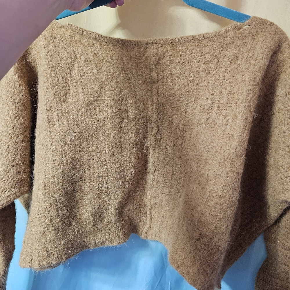 Free People Cropped Popcorn Mustard Yellow Sweater Alpaca / Nylon Blend - Picture 9 of 14